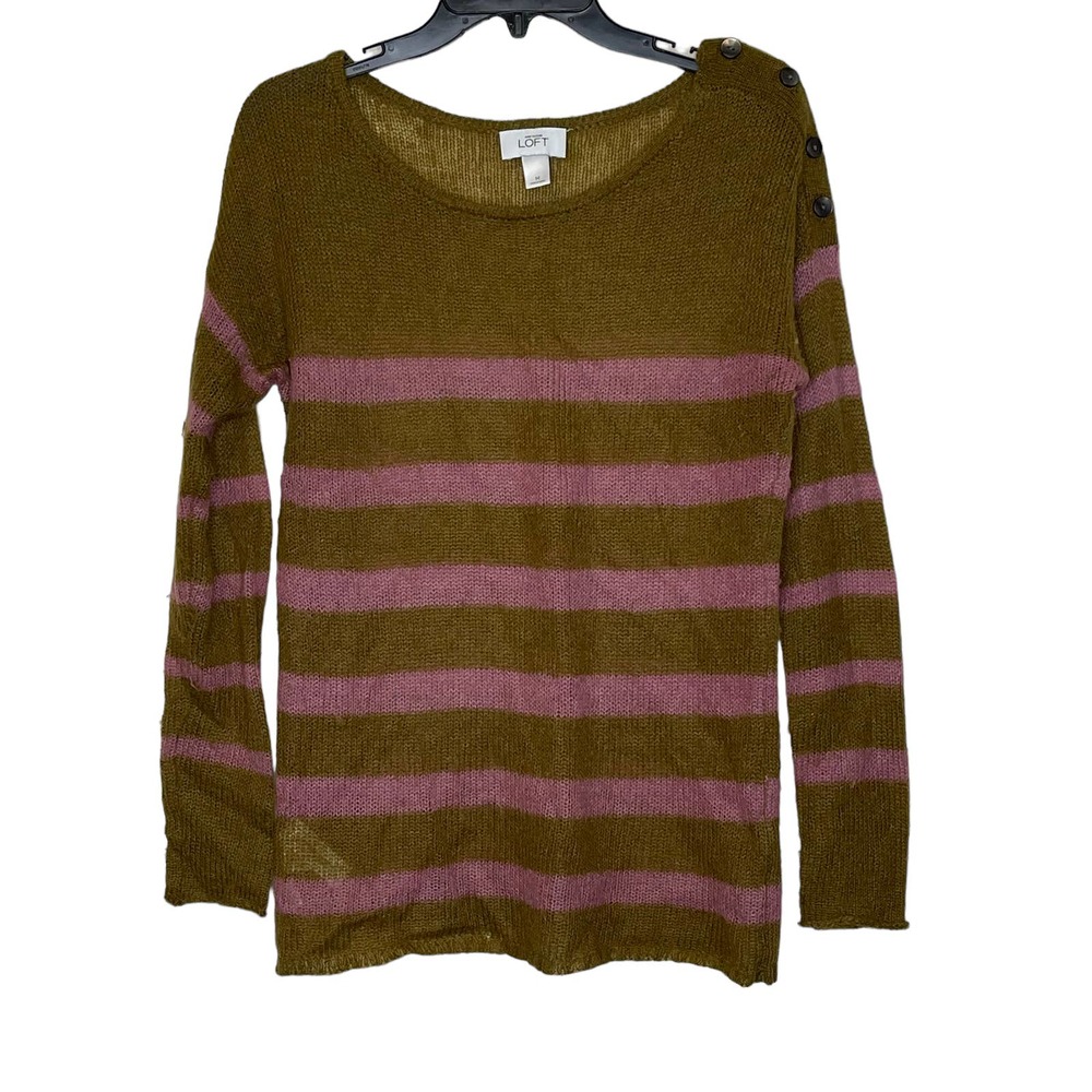 Loft Ann Taylor‎ Women Medium Mohair Striped Pullover Sweater Long Sleeve Button